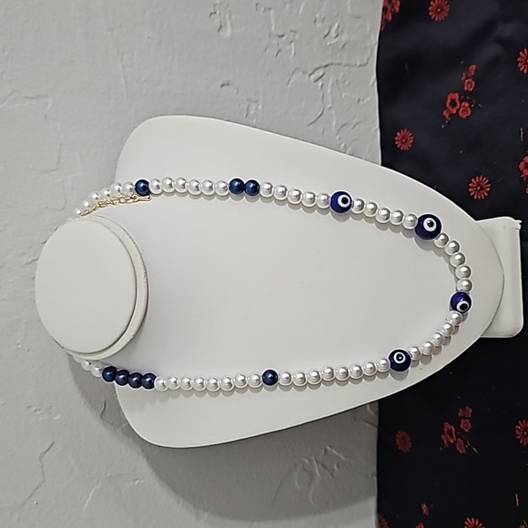 Jewelry - 🍀 Evil eye 🧿🧿 pearl necklace nwt
